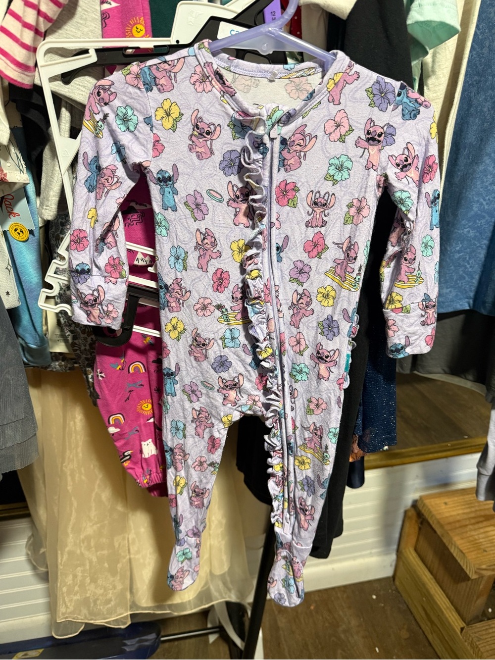 Posh Peanut Disney Stitch Baby Girls Size 6-9 months Bamboo Pajamas Footie